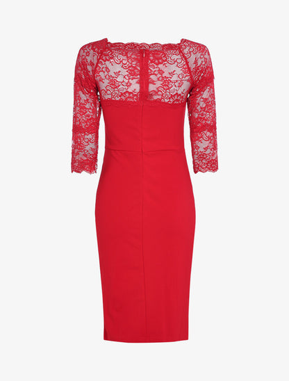 Robe à décolleté en dentelle - rouge - 2