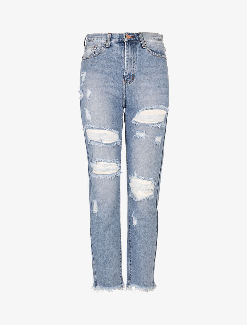 Jean boyfriend destroy - denim clair - 3