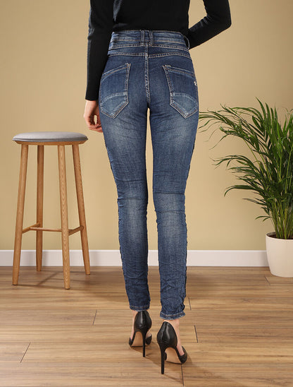 Jean à liseré de perles - denim foncé - 2