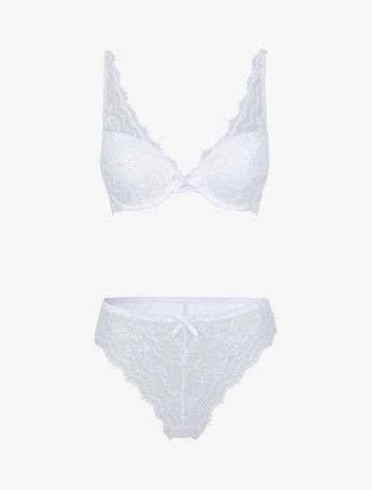 Ensemble soutien gorge ampliforme en dentelle fleurie - blanc - 3