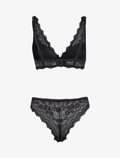 Ensemble soutien gorge ampliforme en dentelle fleurie - noir - 2