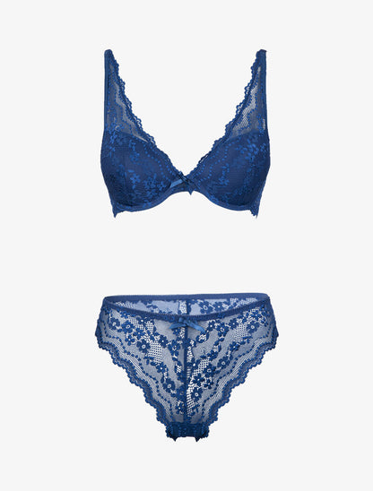 Ensemble soutien gorge ampliforme en dentelle fleurie - bleu électrique - 3