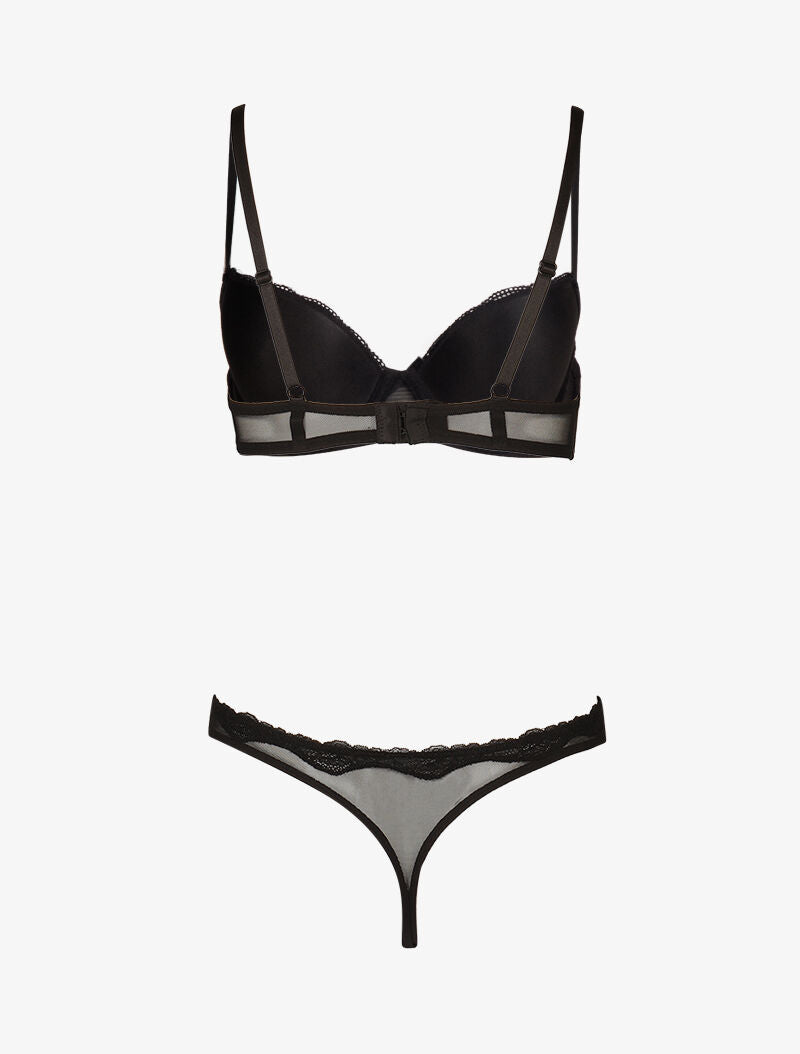 Ensemble push up satiné - noir - 2