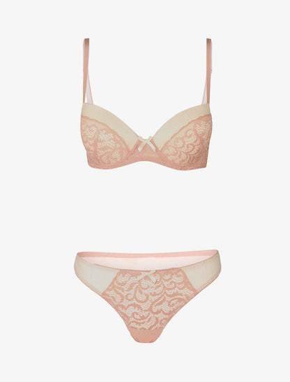 Ensemble push up en dentelle et tulle - rose/beige - 3