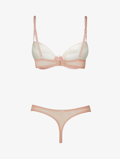Ensemble push up en dentelle et tulle - rose/beige - 2