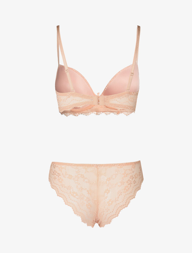 Ensemble push up en dentelle fleurie - rose - 2