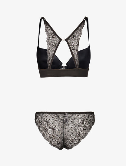Ensemble push up satiné à fermeture avant - noir - 2
