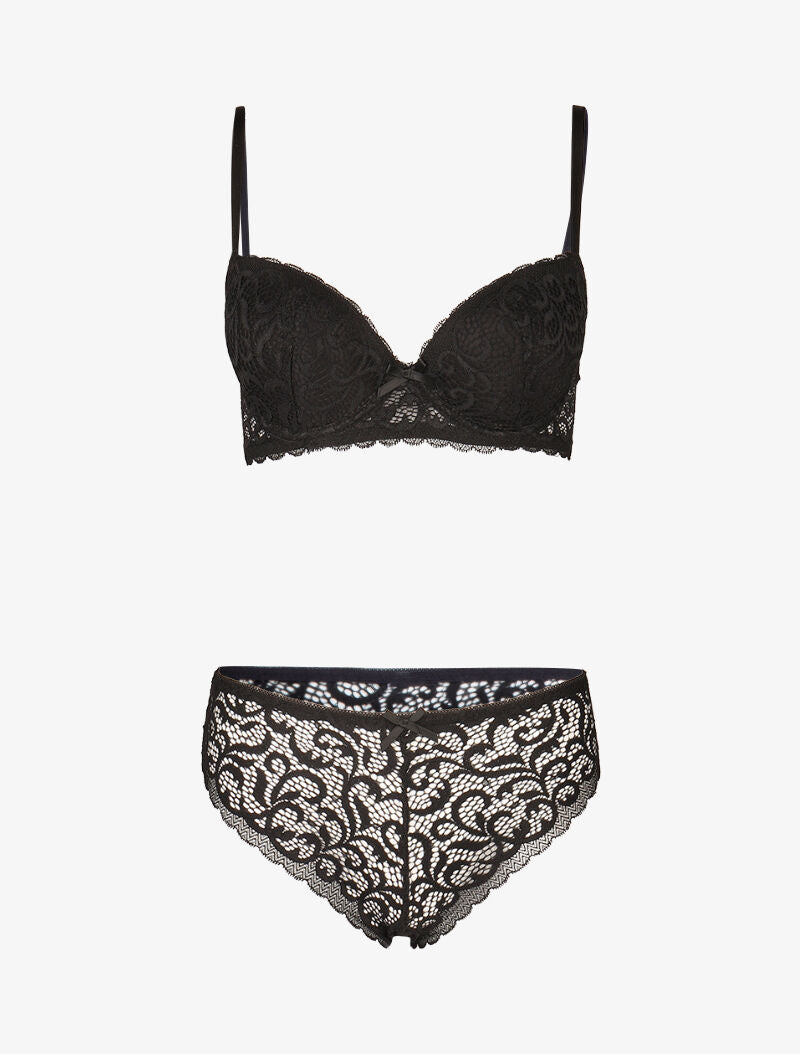 Ensemble push up en dentelle stylisée - noir - 3