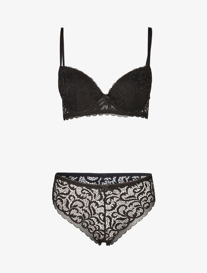 Ensemble push up en dentelle stylisée - noir - 3