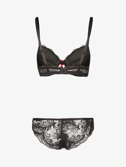 Ensemble push up en dentelle festonnée - noir - 2