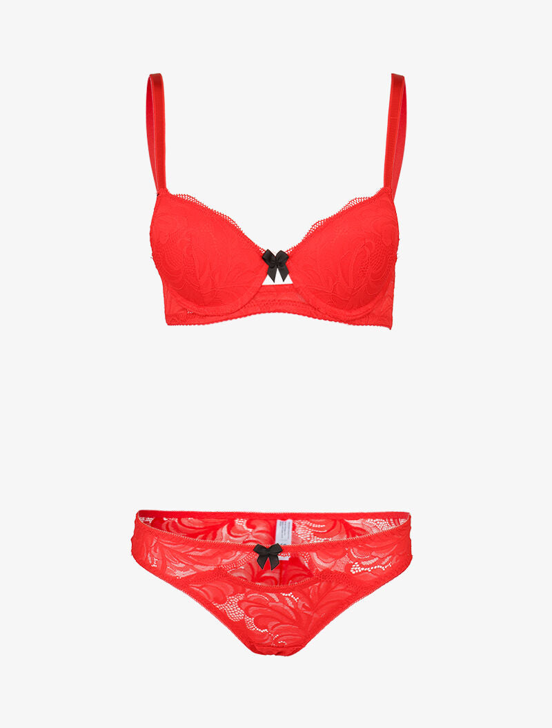 Ensemble push up en dentelle festonnée - rouge - 1