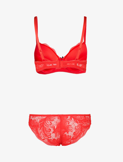 Ensemble push up en dentelle festonnée - rouge - 2