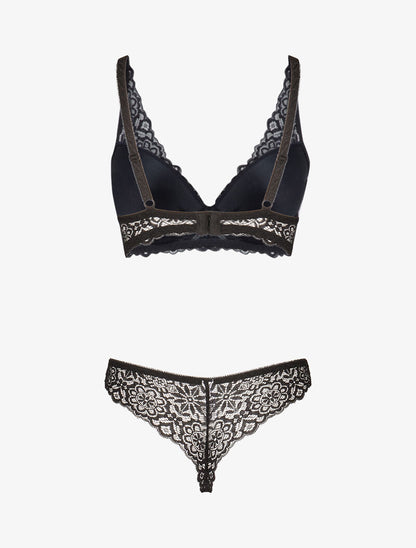 Ensemble ampliforme en dentelle fleurie - noir - 2