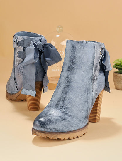 Bottines à effet vieilli et noeuds - bleu charrette - 1
