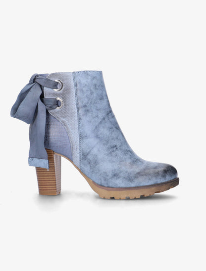Bottines à effet vieilli et noeuds - bleu charrette - 2