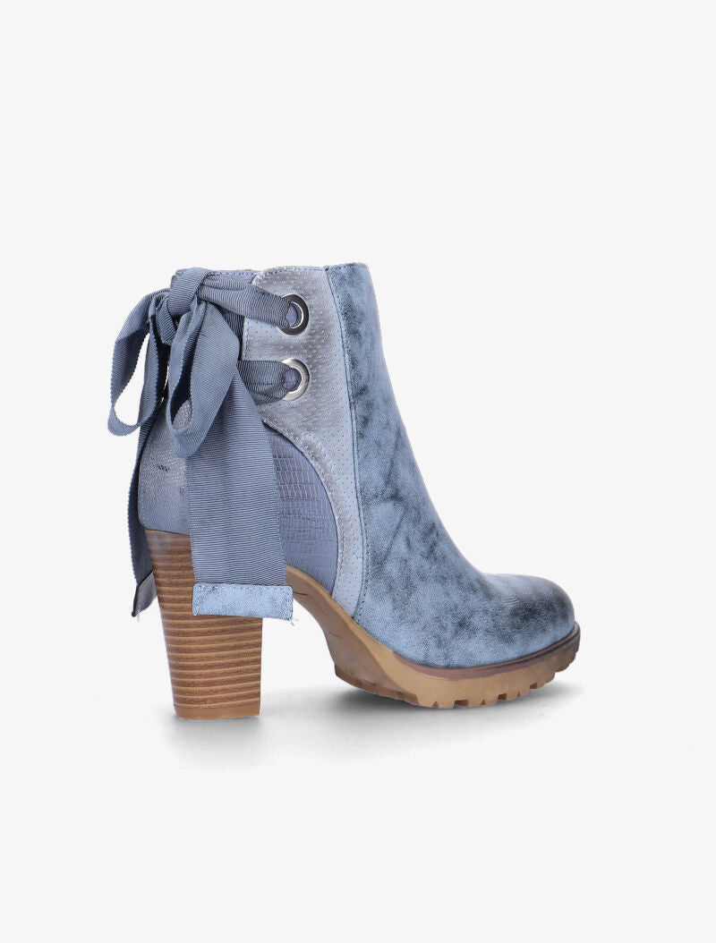 Bottines à effet vieilli et noeuds - bleu charrette - 5