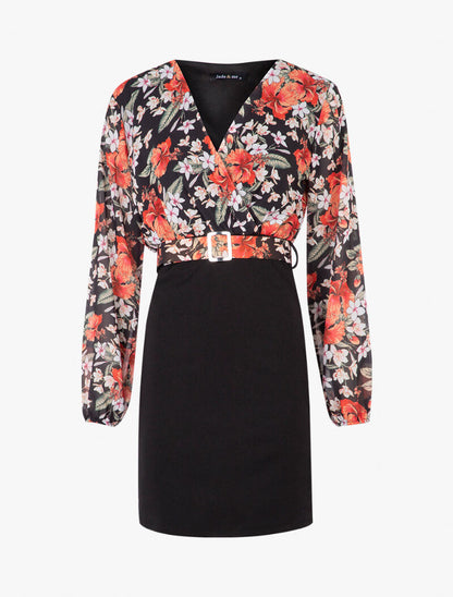 Robe à buste imprimé floral - noir - 3
