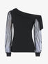 Top à encolure asymétrique et tulle - noir - 1