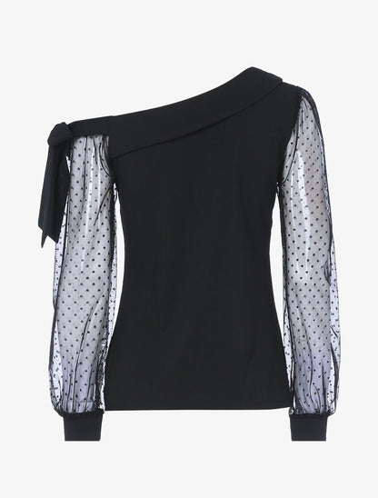 Top à encolure asymétrique et tulle - noir - 2