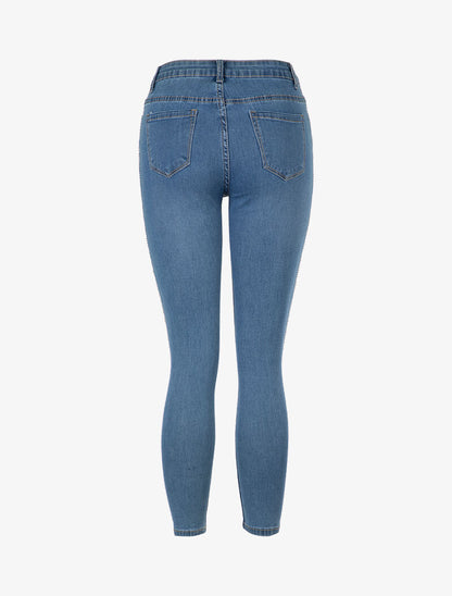 Jean skinny à liserés en strass - bleu denim - 3