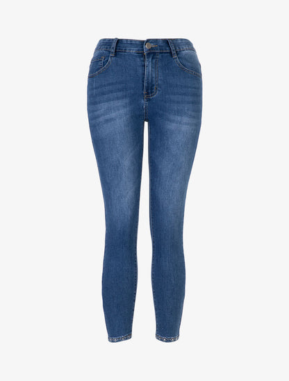 Jean à fins bords strassés - bleu denim - 3