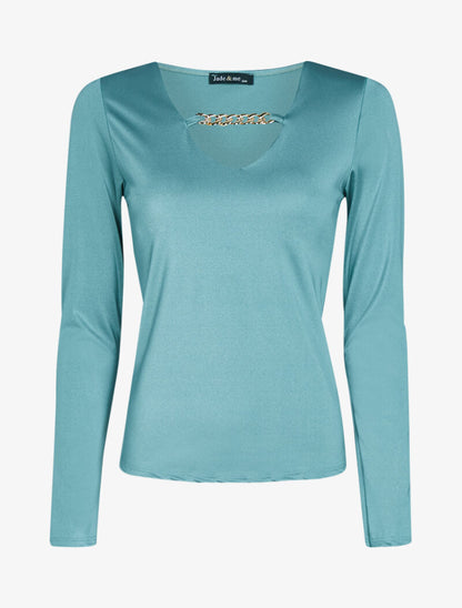 Top très ajusté à détail chaîne - turquoise - 1