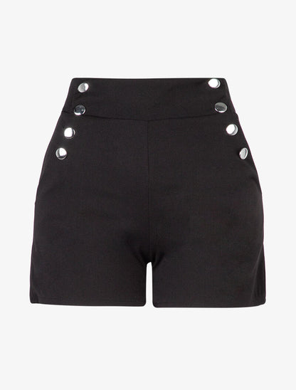 Short taille haute à côtés boutonnés - noir - 1