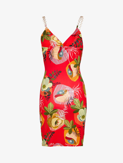Robe imprimé à bretelles style chaînes - rouge - 2