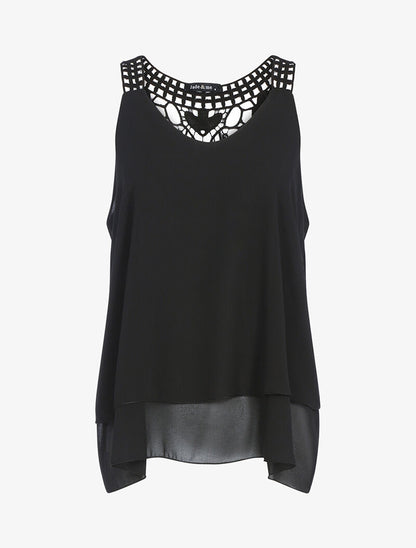 Top en voile et crochet - noir - 1