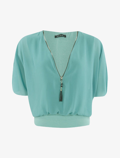 Top coupe boule en voile transparent - vert d&