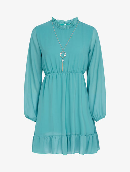 Tunique style robe en voile à encolure montante - turquoise - 1