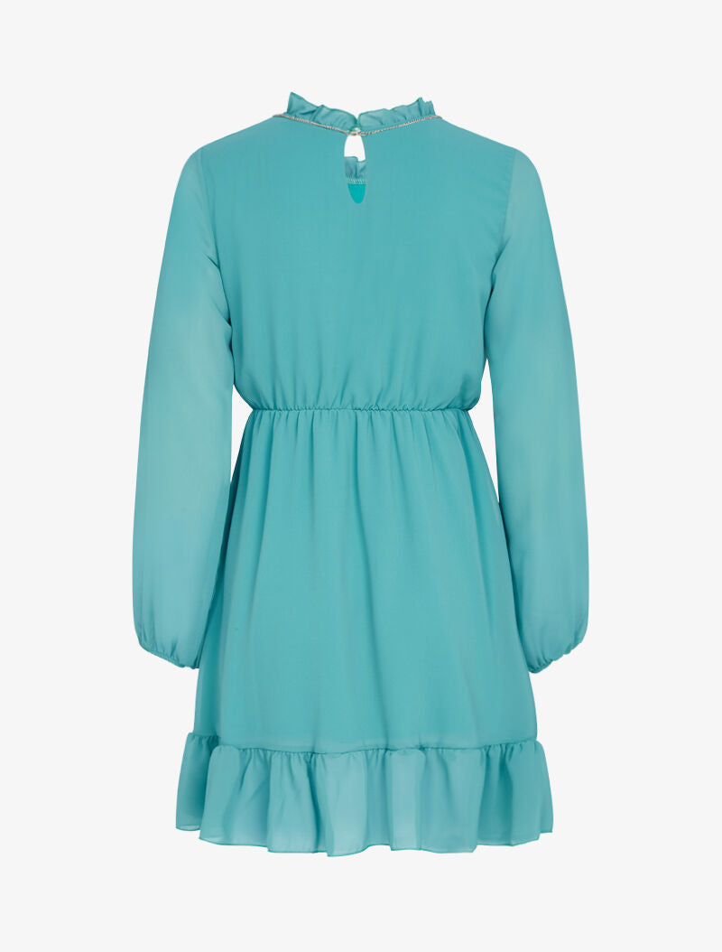 Tunique style robe en voile à encolure montante - turquoise - 2
