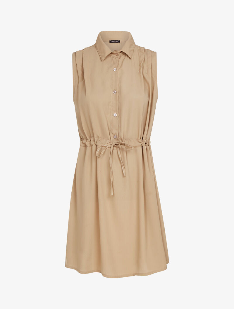 Robe sans manches en voile transparent - camel - 3