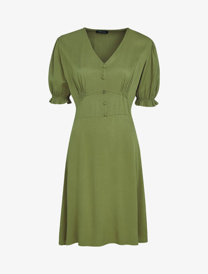 Robe patineuse à boutons décoratifs - kaki - 1