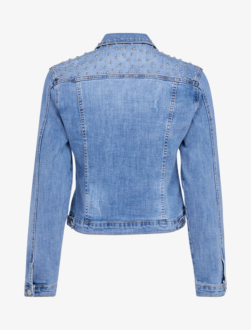 Veste en jean ornée de billes - bleu denim - 3