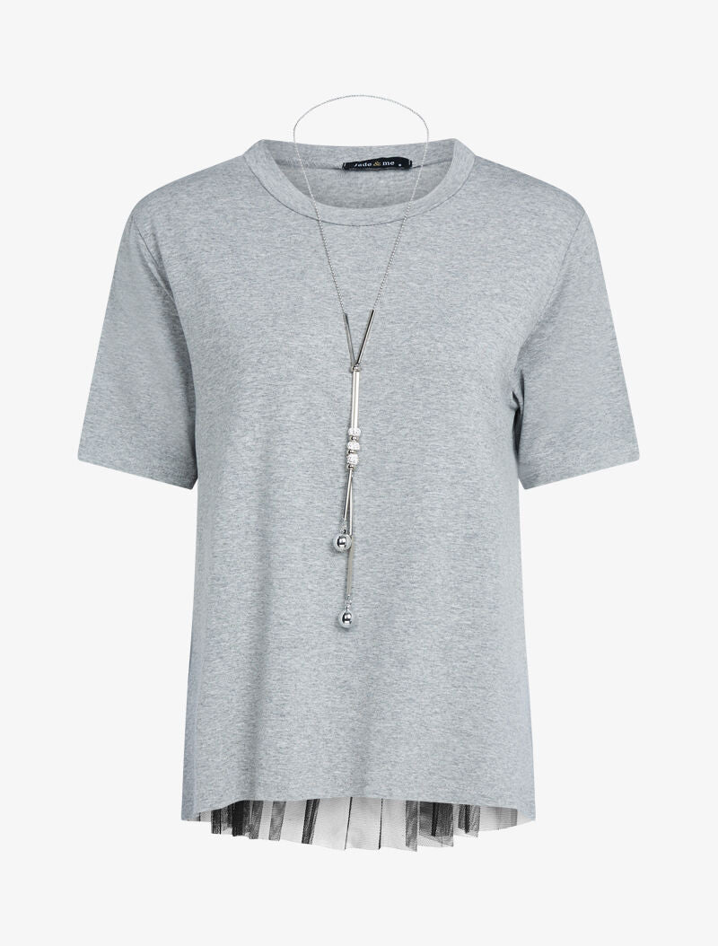 T-shirt fluide à dos en tulle - gris clair - 3