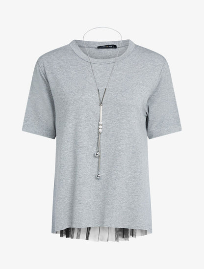 T-shirt fluide à dos en tulle - gris clair - 3