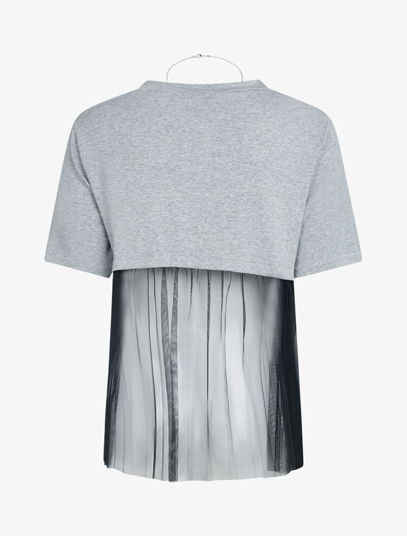 T-shirt fluide à dos en tulle - gris clair - 4