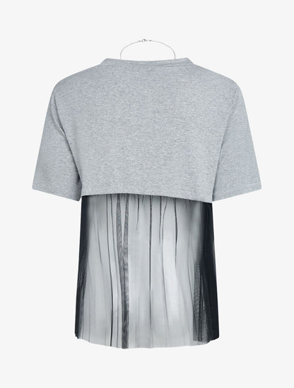 T-shirt fluide à dos en tulle - gris clair - 4