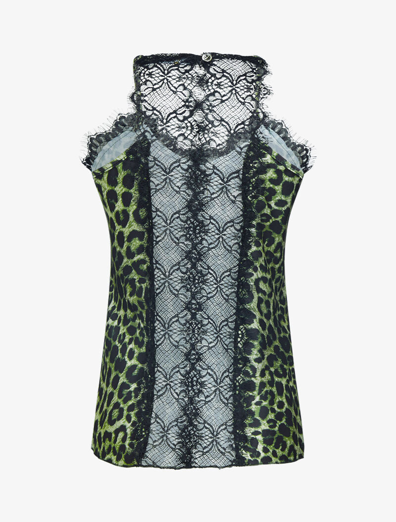 Débardeur satiné à imprimé léopard - kaki - 4