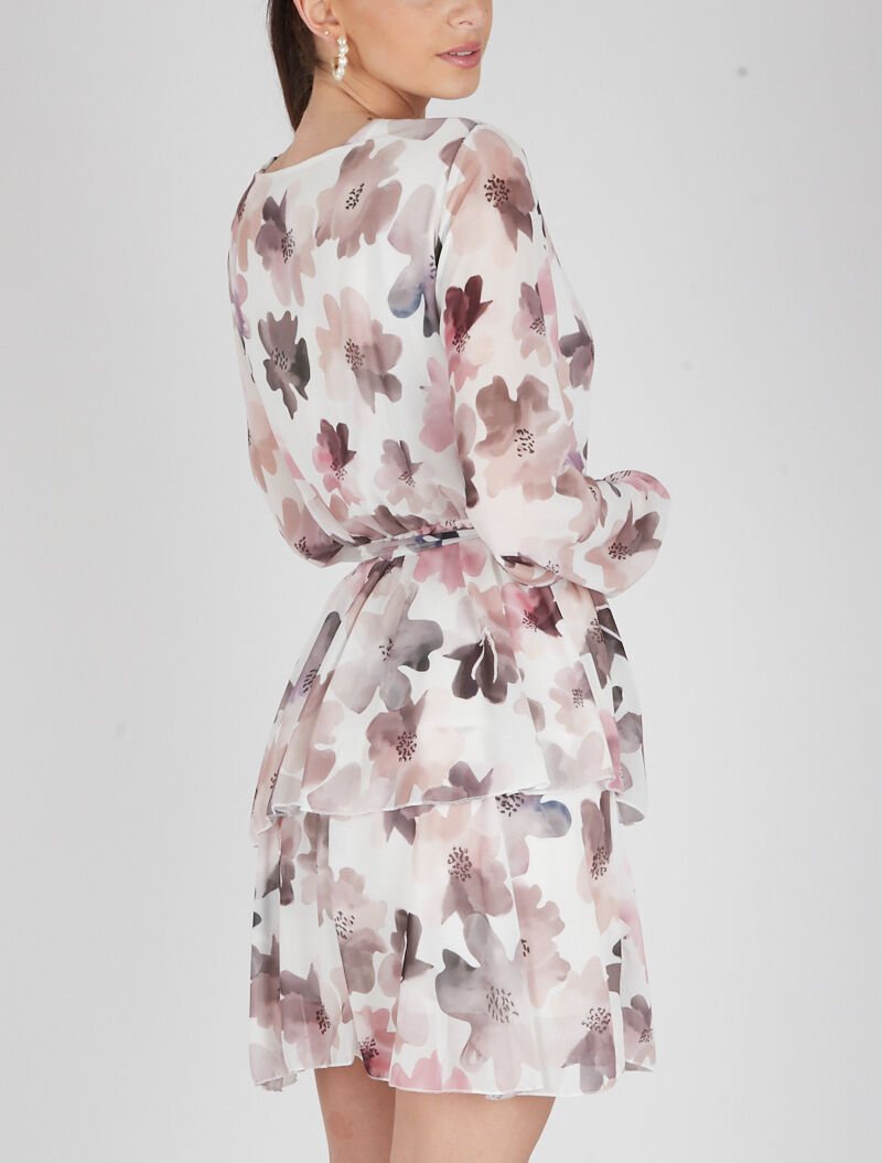 Robe à volants et imprimés - blanc - 4