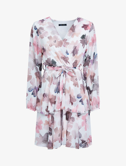 Robe à volants et imprimés - blanc - 1