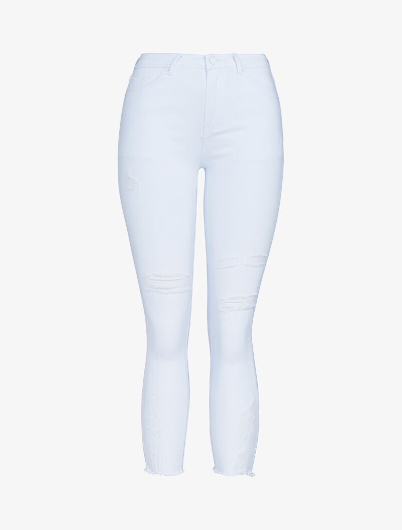 Jean 7/8 con rodillas rasgadas y detalles de desgaste - blanco