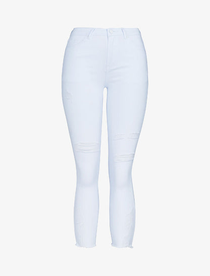 Jean 7/8 con rodillas rasgadas y detalles de desgaste - blanco