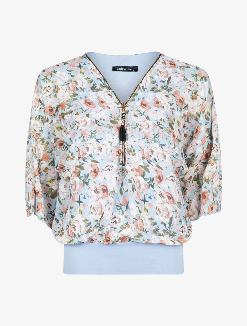 Top à imprimés et zip contrastant - bleu ciel - 2