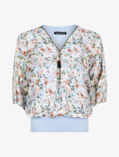 Top à imprimés et zip contrastant - bleu ciel - 2