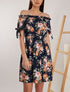 Robe patineuse imprimée à col bardot - marine - 4