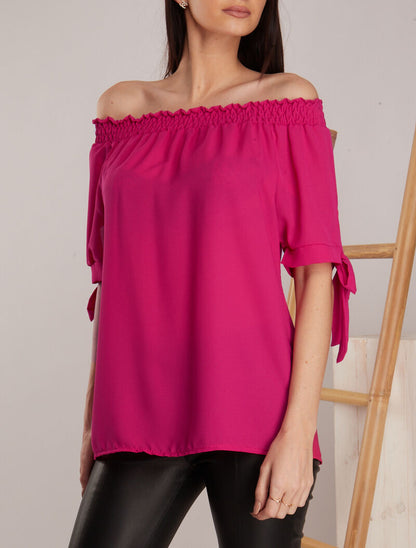 Top bardot en voile - fushia - 1