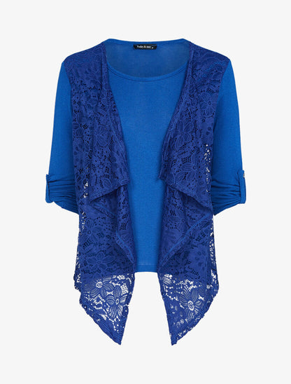 Top en maille à pans en dentelle - bleu électrique - 1