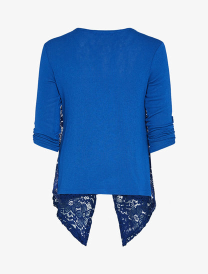 Top en maille à pans en dentelle - bleu électrique - 2